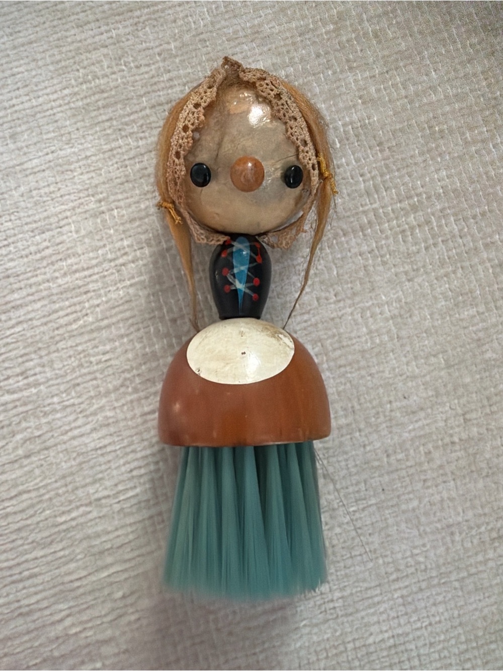 Vintage- Handcrafted Teal Bristle Decorative Brush Doll - Unbranded